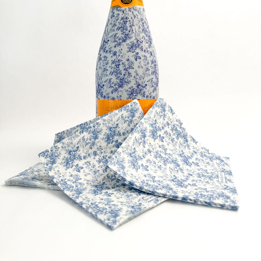 Beau Bottles Blue Floral Matching Cocktail Napkins