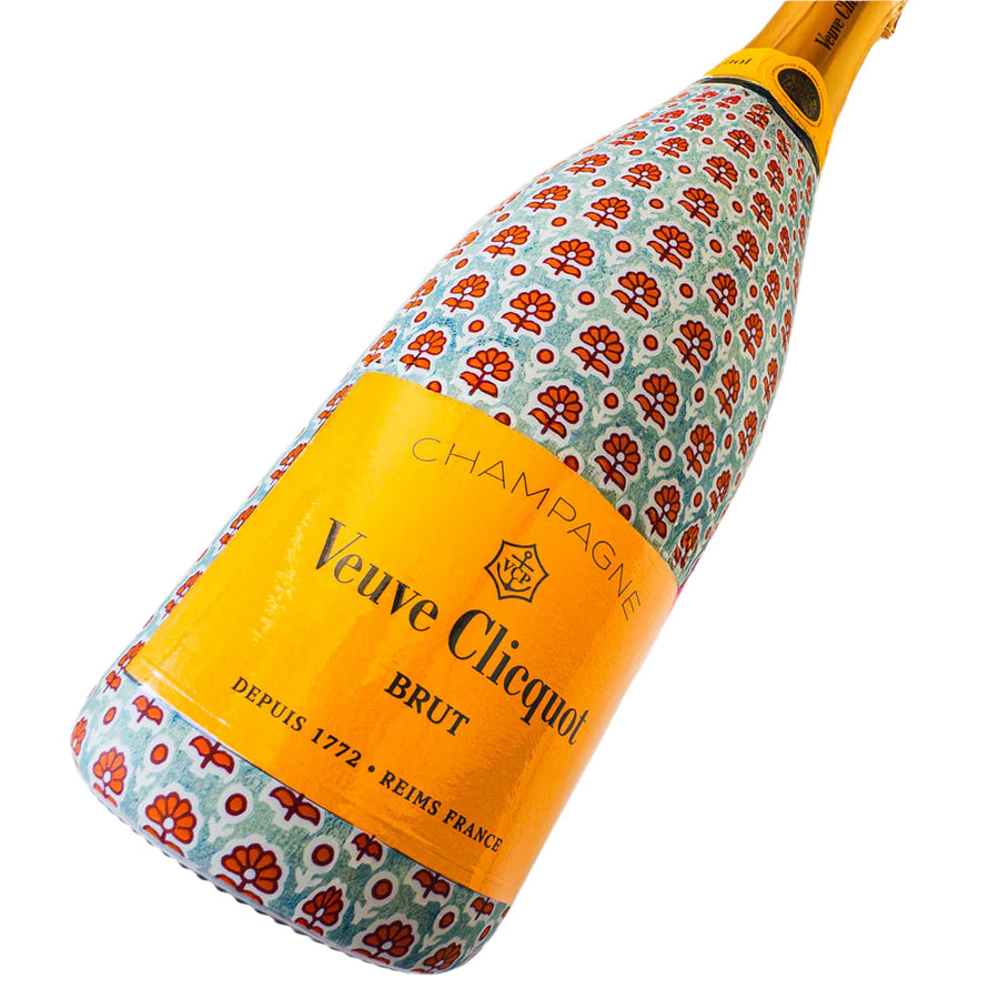 Beau Bottles Wrap Indian Blockprint Blue Flower - Made For Veuve - Beau Bottles