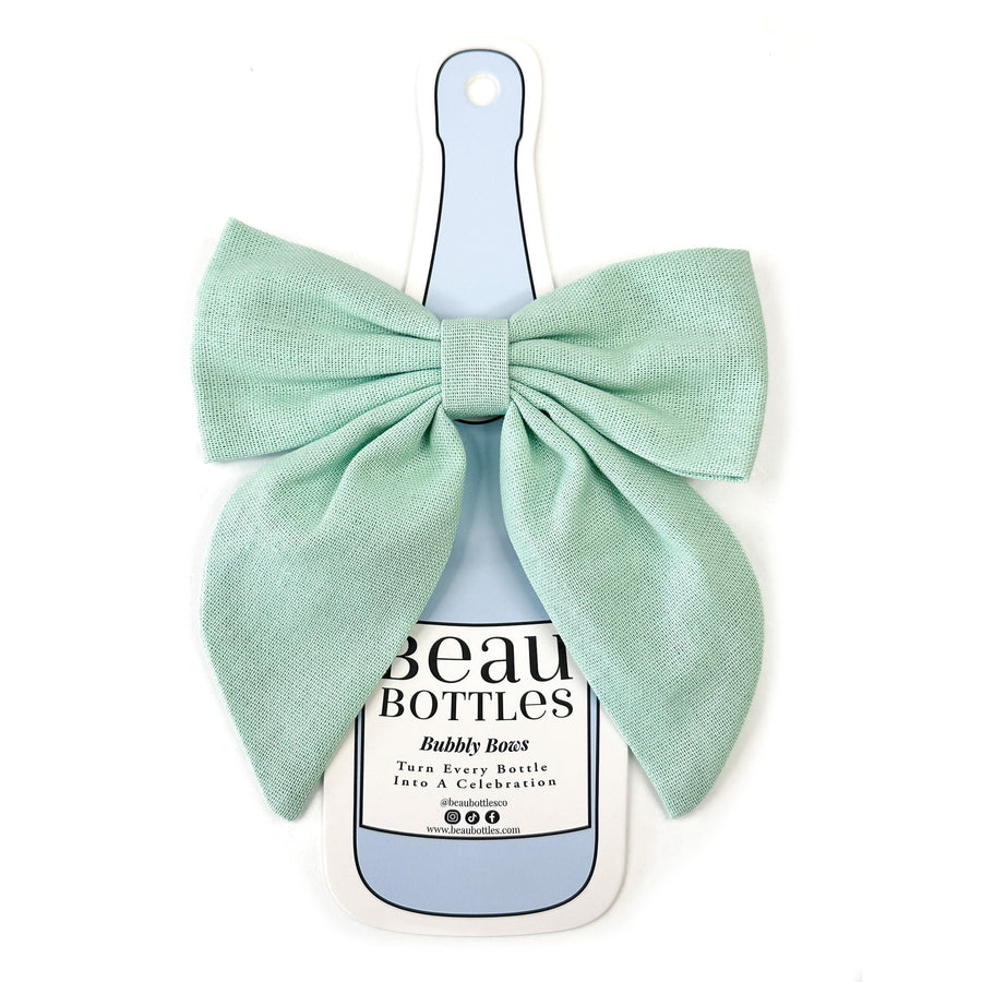 Beau Bottles Mint Green Linen Bottle Bow