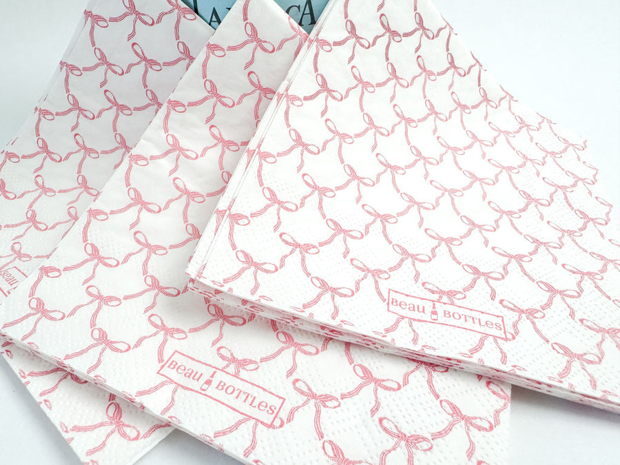 Beau Bottles Pink Bow Matching Cocktail Napkins