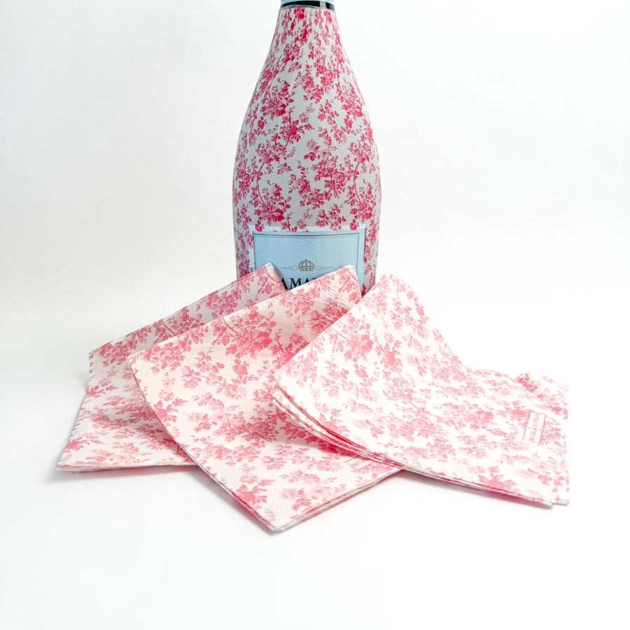 Beau Bottles Pink Floral Matching Cocktail Napkins