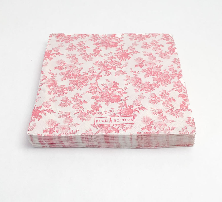 Beau Bottles Pink Floral Matching Cocktail Napkins