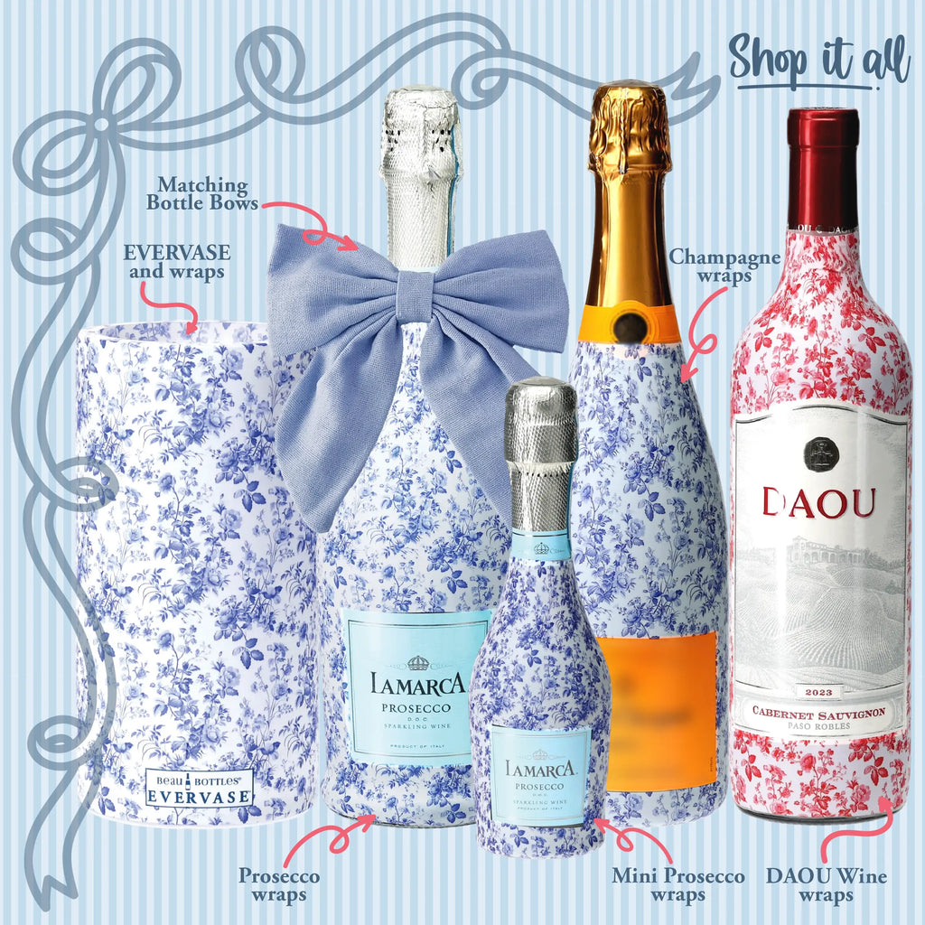 Beau Bottles Grandmillennial Blue Floral - Prosecco Collection