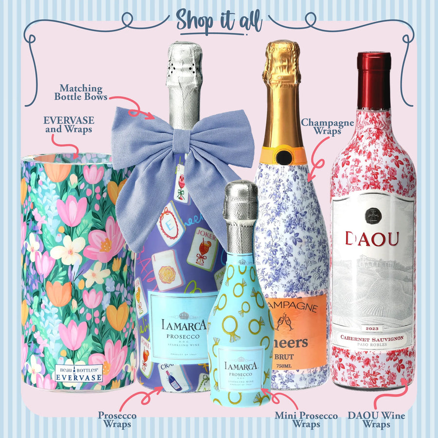 Grandmillennial Black Bows Prosecco Bottle Wrap