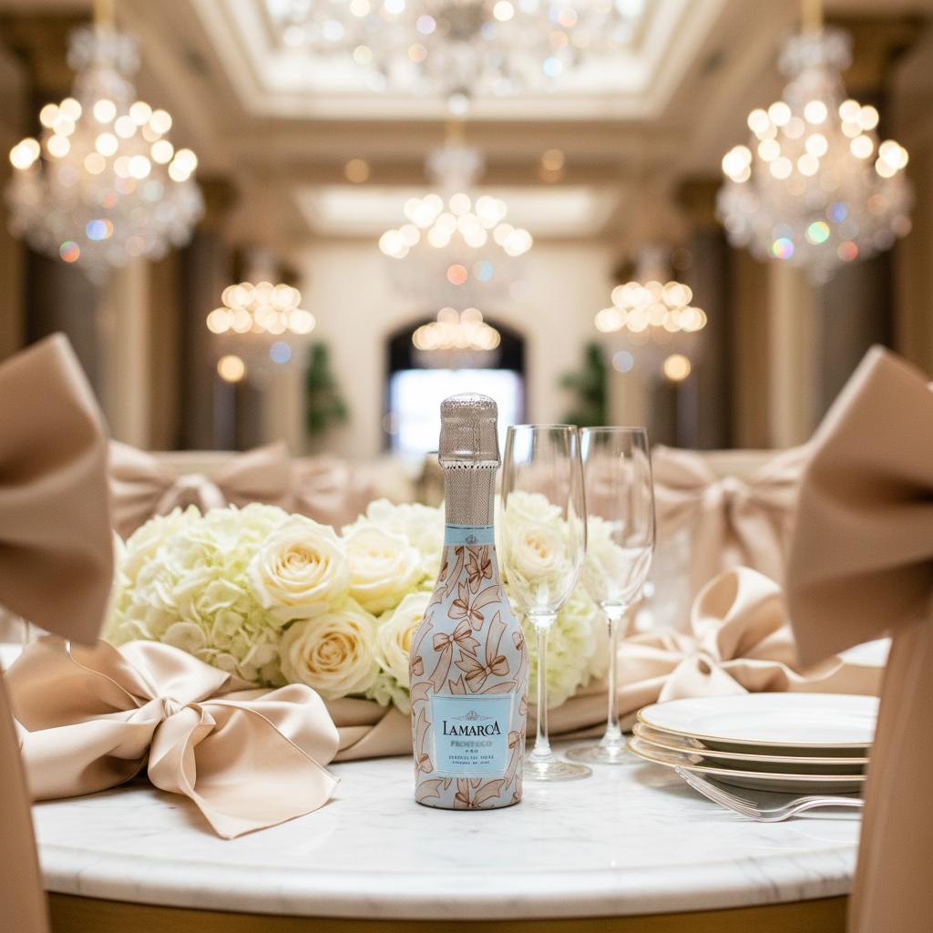 Beige Bows Mini Bottle Wrap Set on Mini La Marca Prosecco
