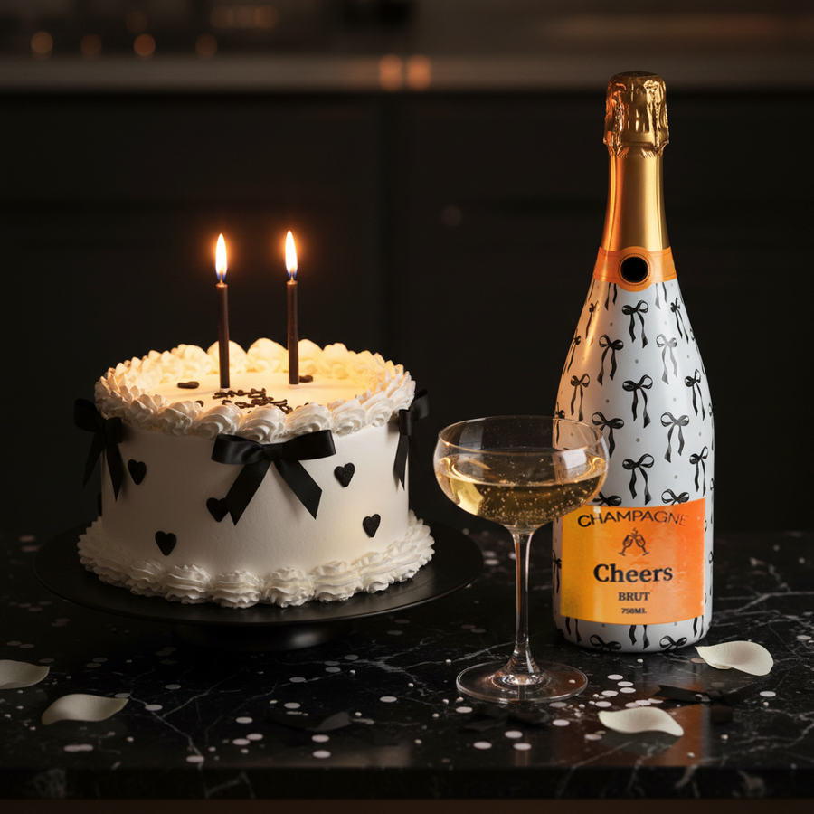 Grandmillennial Black Bow Champagne Bottle Wrap