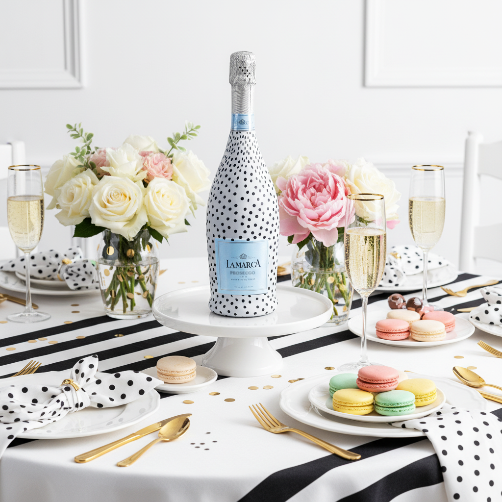 Black and White Dots Bottle Wrap on La Marca Prosecco