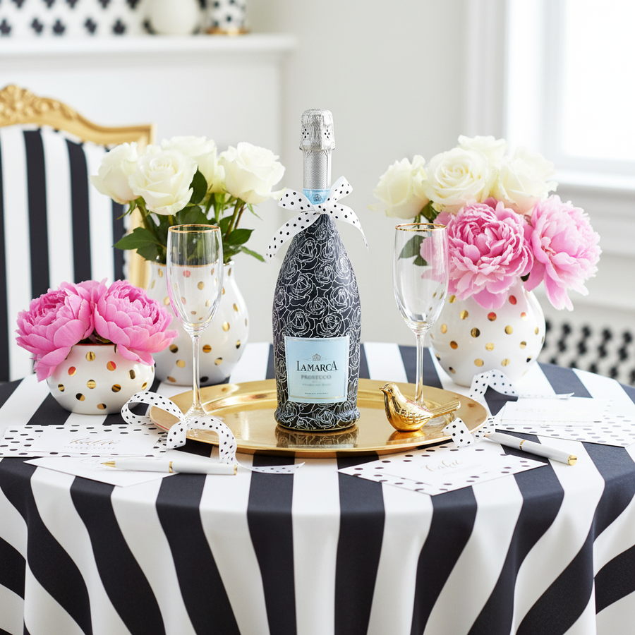 Black and White Roses Bottle Wrap on La Marca Prosecco