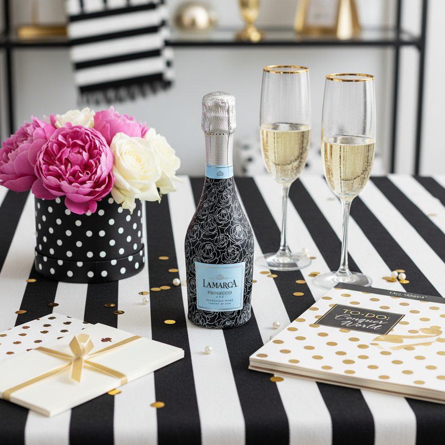 Black and White Roses Mini Bottle Wrap Set on Mini La Marca Prosecco