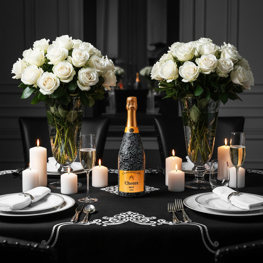 Black & White Roses  Champagne