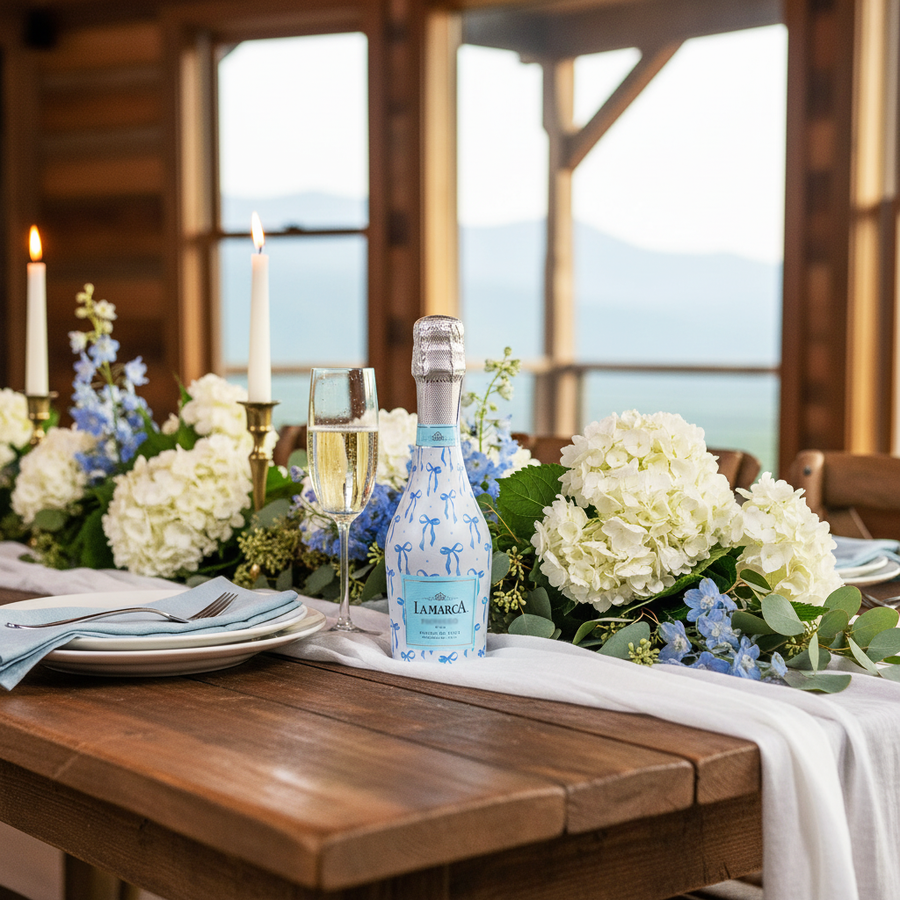 Blue Bows Mini Bottle Wrap Set on Mini La Marca Prosecco