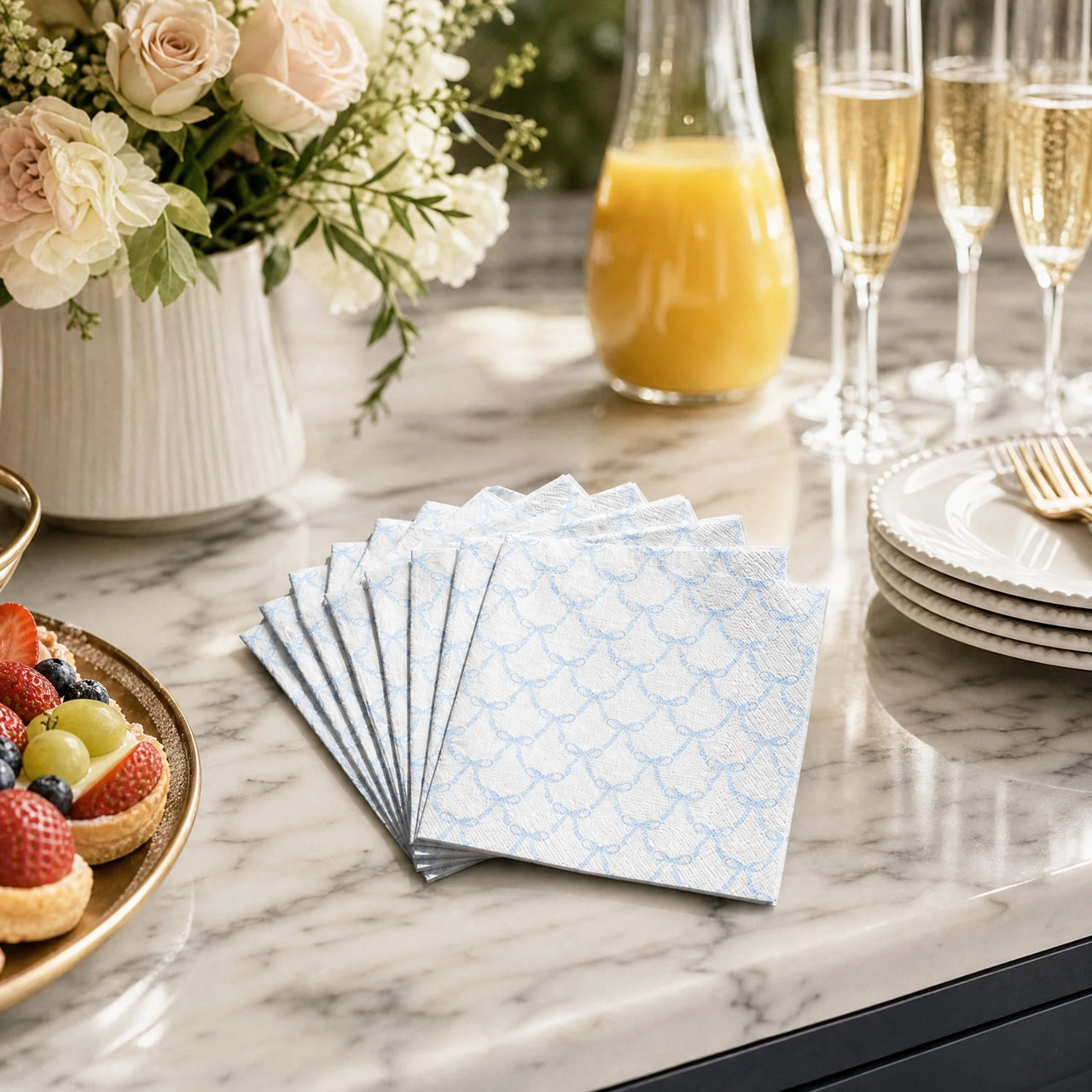 Blue Bow Cocktail Napkins cocktail napkins matching the bottle wrap design (view 2)
