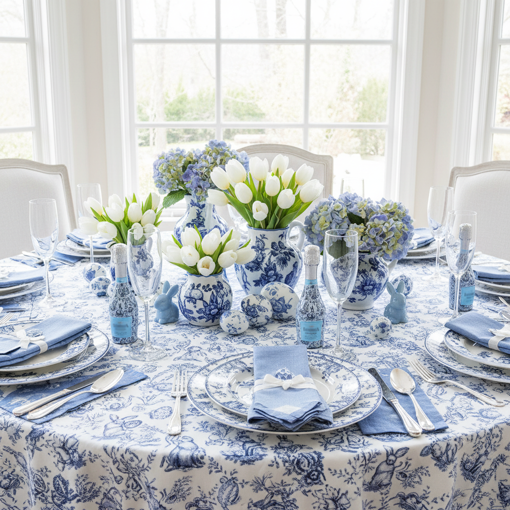 Blue Easter Bunny Toile Mini Bottle Wrap Set on Mini La Marca Prosecco