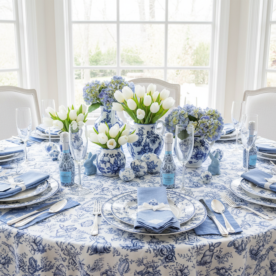 Blue Easter Bunny Toile Mini Bottle Wrap Set on Mini La Marca Prosecco