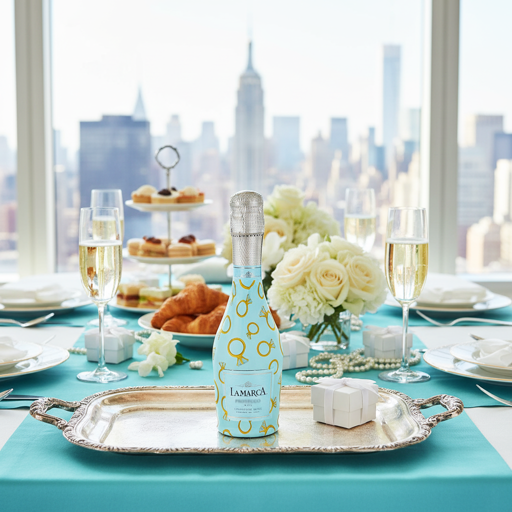 Blue Engagement Ring Mini Bottle Wrap Set on Mini La Marca Prosecco
