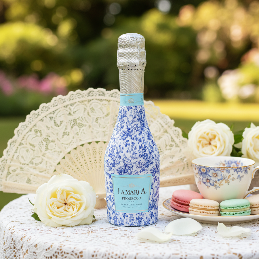 Blue Floral Bundle Bottle Wrap on La Marca Prosecco