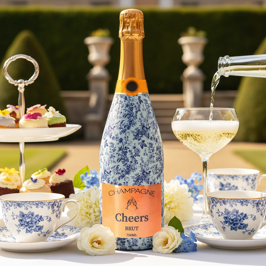 Grandmillennial Blue Floral Champagne Bottle Wrap