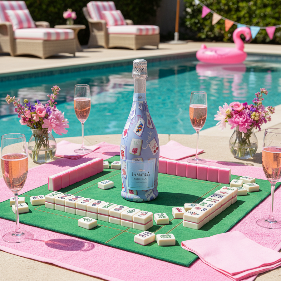 Pastel Blue Mahjong Bottle Wrap on La Marca Prosecco