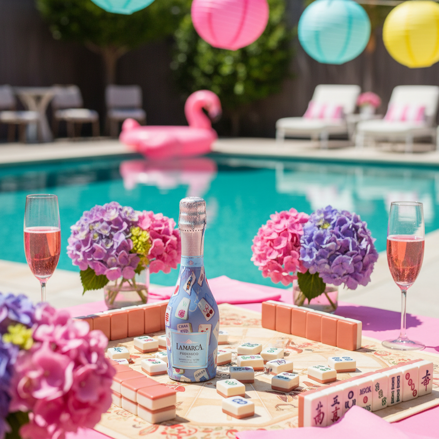 Pastel Blue Mahjong Mini Bottle Wrap Set on Mini La Marca Prosecco