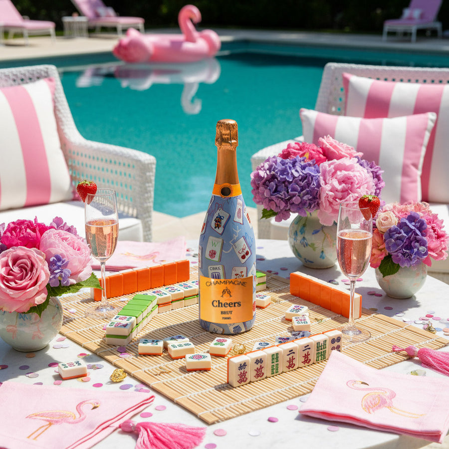 Pastel Blue Mahjong Champagne Bottle Wrap