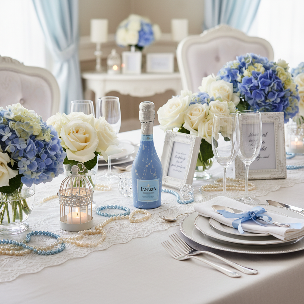 Blue Pearls and Prosecco Mini Bottle Wrap Set on Mini La Marca Prosecco