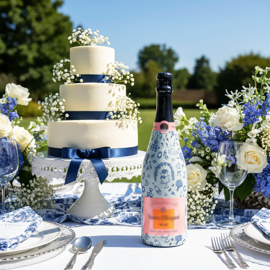 Beau Bottles Blue Wedding Toile- Champagne Collection