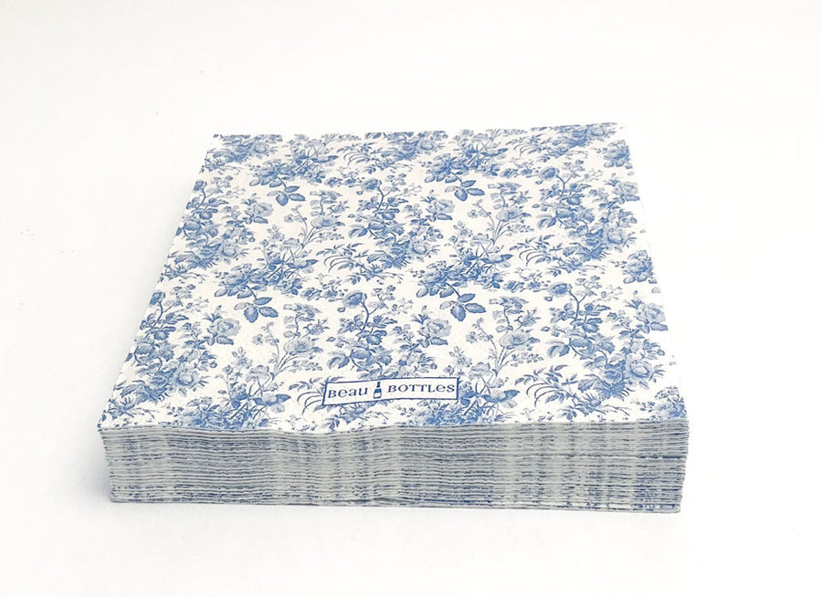Beau Bottles Blue Floral Matching Cocktail Napkins