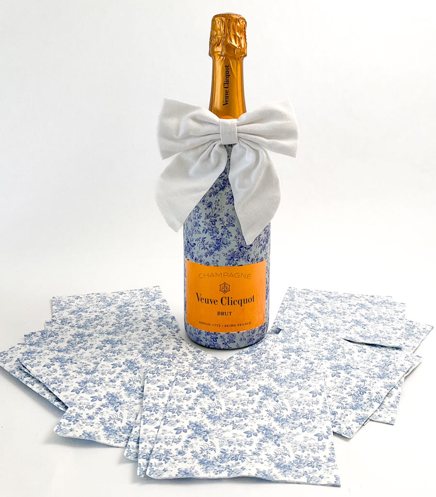 Beau Bottles Blue Floral Matching Cocktail Napkins