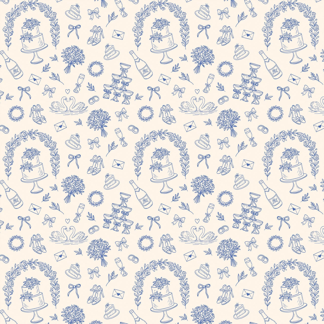 Blue & Ivory WeddingToile Mini Bottle Wrap Set on Mini La Marca Prosecco