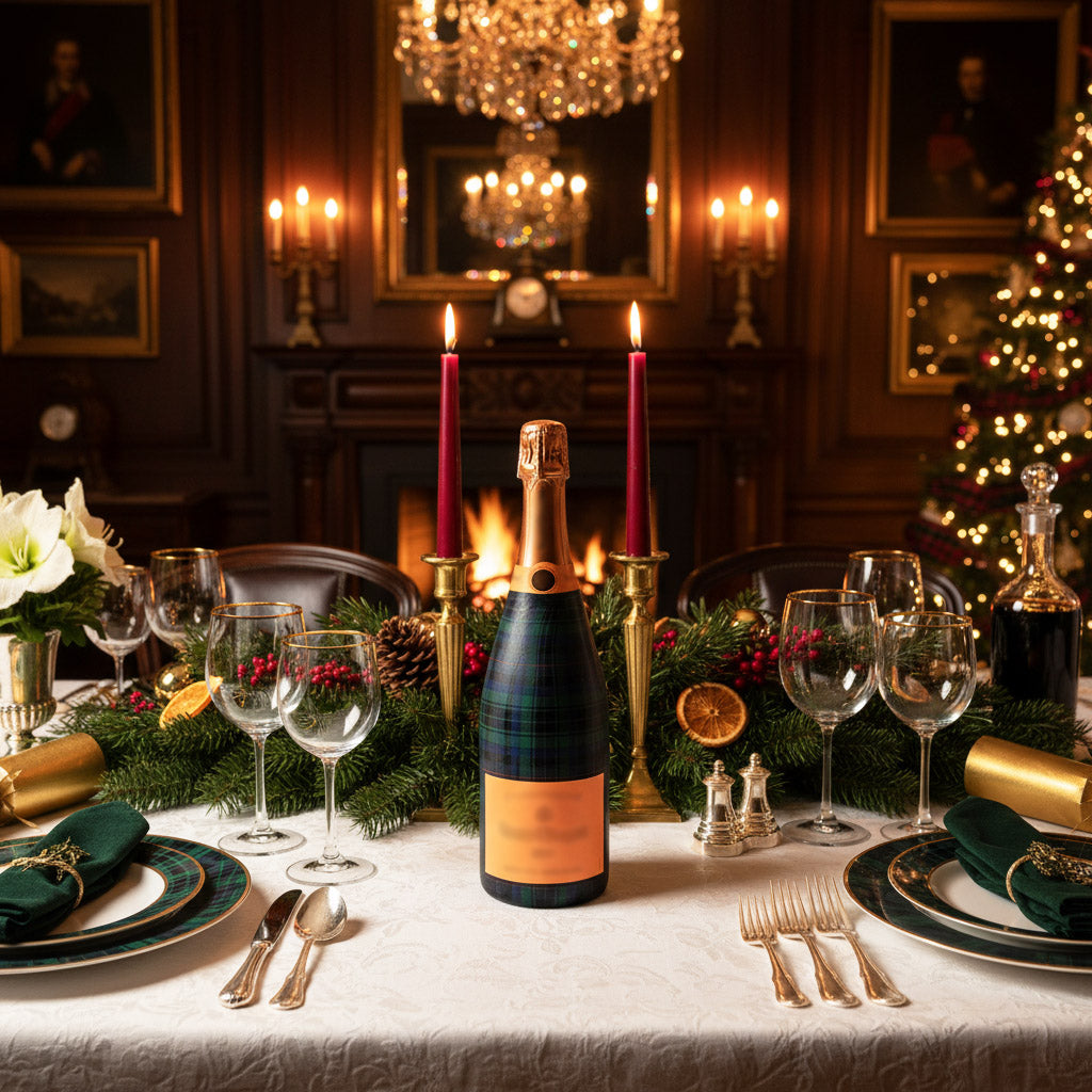 Beau Bottles Blue and Green Christmas Tartan - Champagne Collection