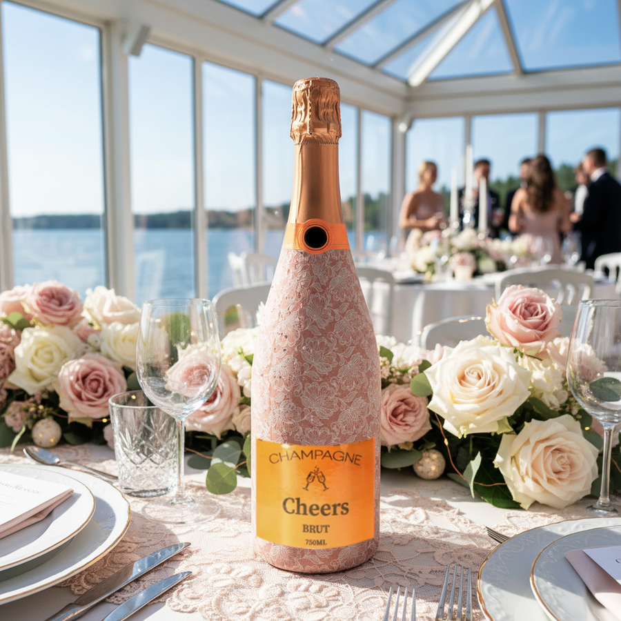 Blush Lace Floral Champagne Bottle Wrap
