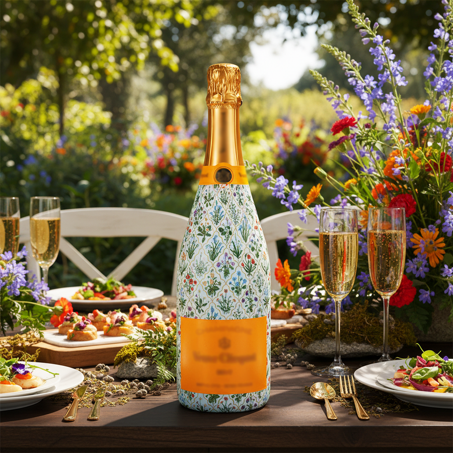 Botanical Garden Trellis Bottle Wrap on Champagne Bottle