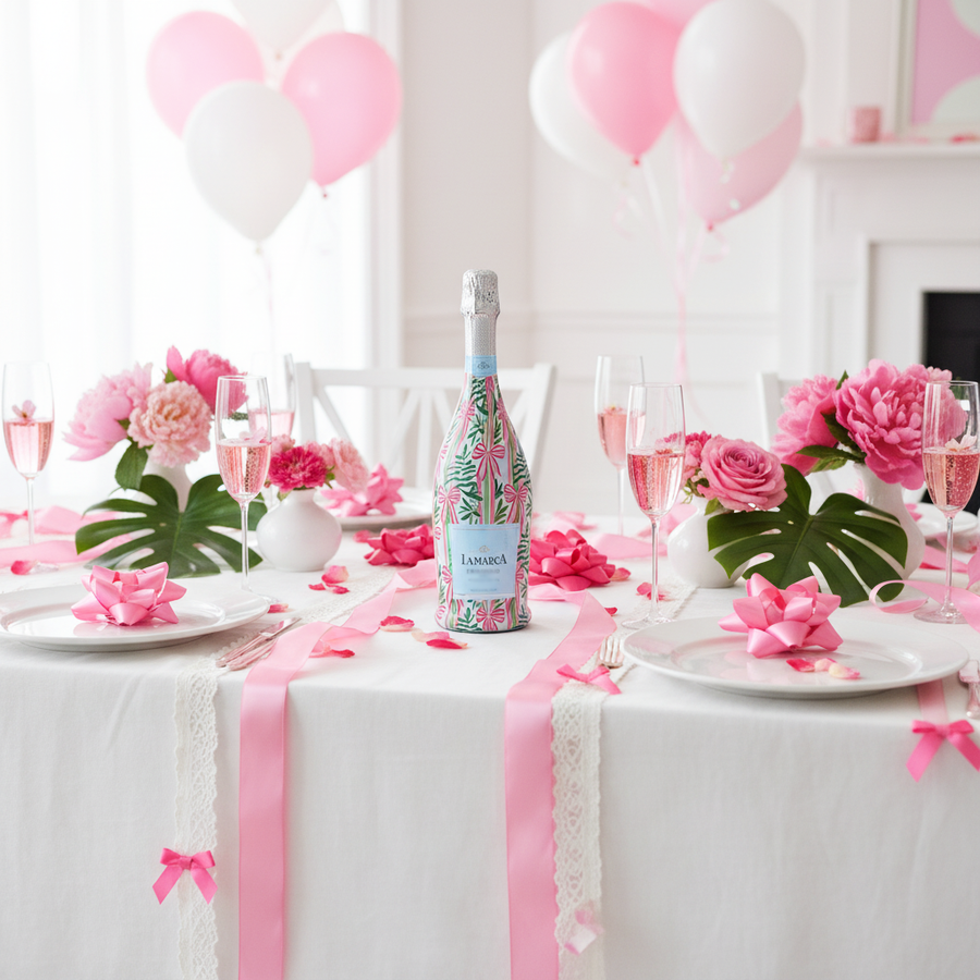 Bows of Joy Bottle Wrap on La Marca Prosecco