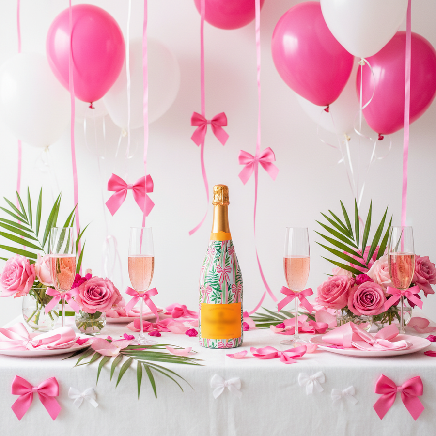 Bows of Joy Bottle Wrap on Champagne Bottle