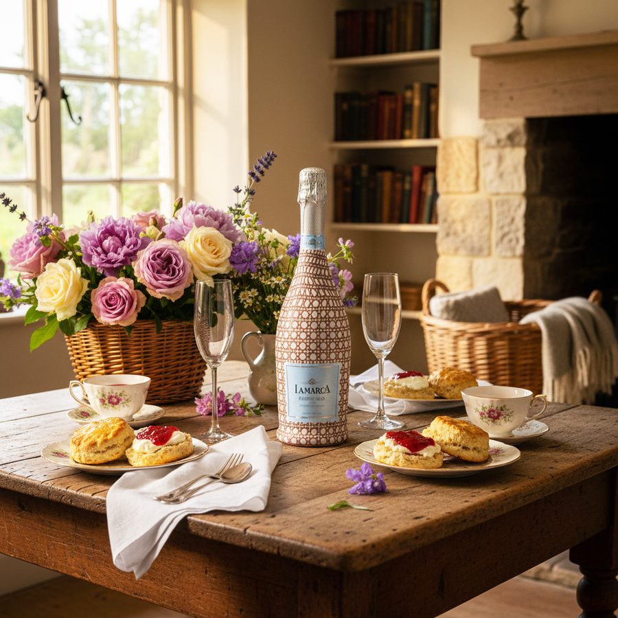 Brown and White Cane Bottle Wrap on La Marca Prosecco