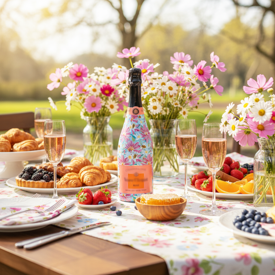 Busy Bee Garden Bottle Wrap on Champagne Bottle