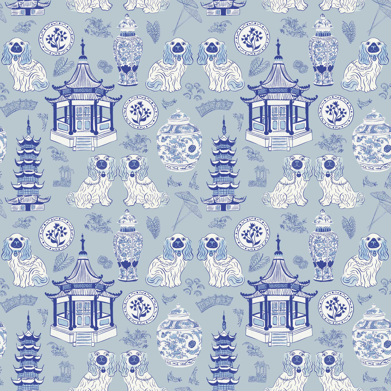 Blue Chinoiserie Pagodas by Carrie Cantwell Prosecco Bottle Wrap