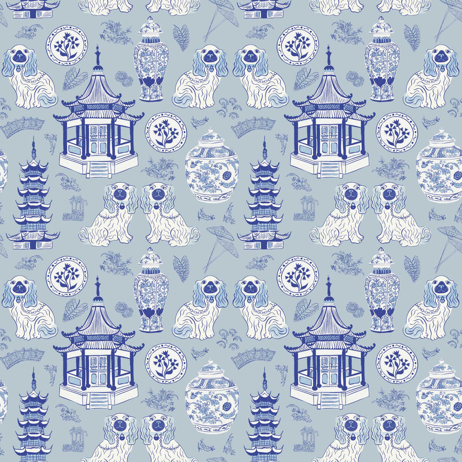 Blue Chinoiserie Pagodas by Carrie Cantwell Prosecco Bottle Wrap