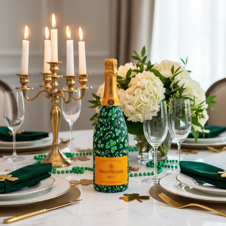 Limited Edition Clover and Charm Bottle Wrap on Champagne Bottle