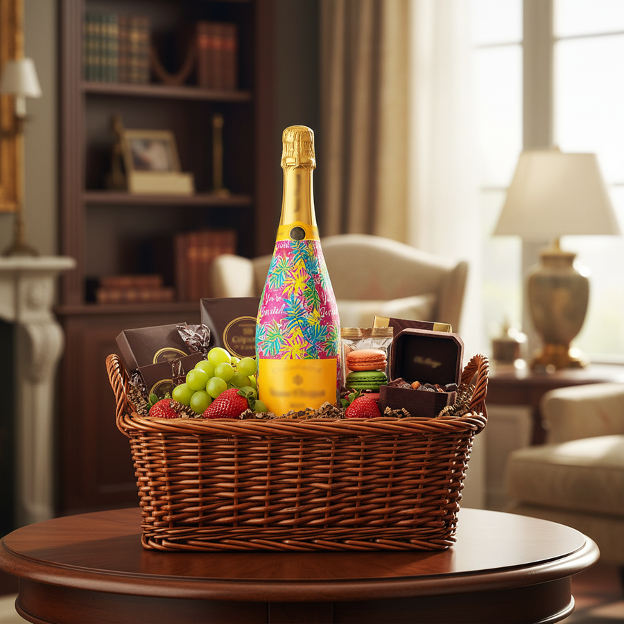 Cordial Invitation Bottle Wrap on Champagne Bottle