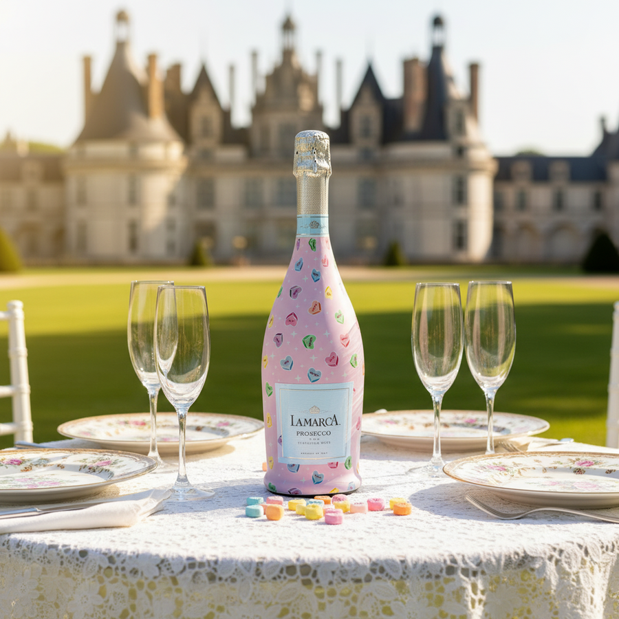 Limited Edition Conversation Hearts Bottle Wrap on La Marca Prosecco