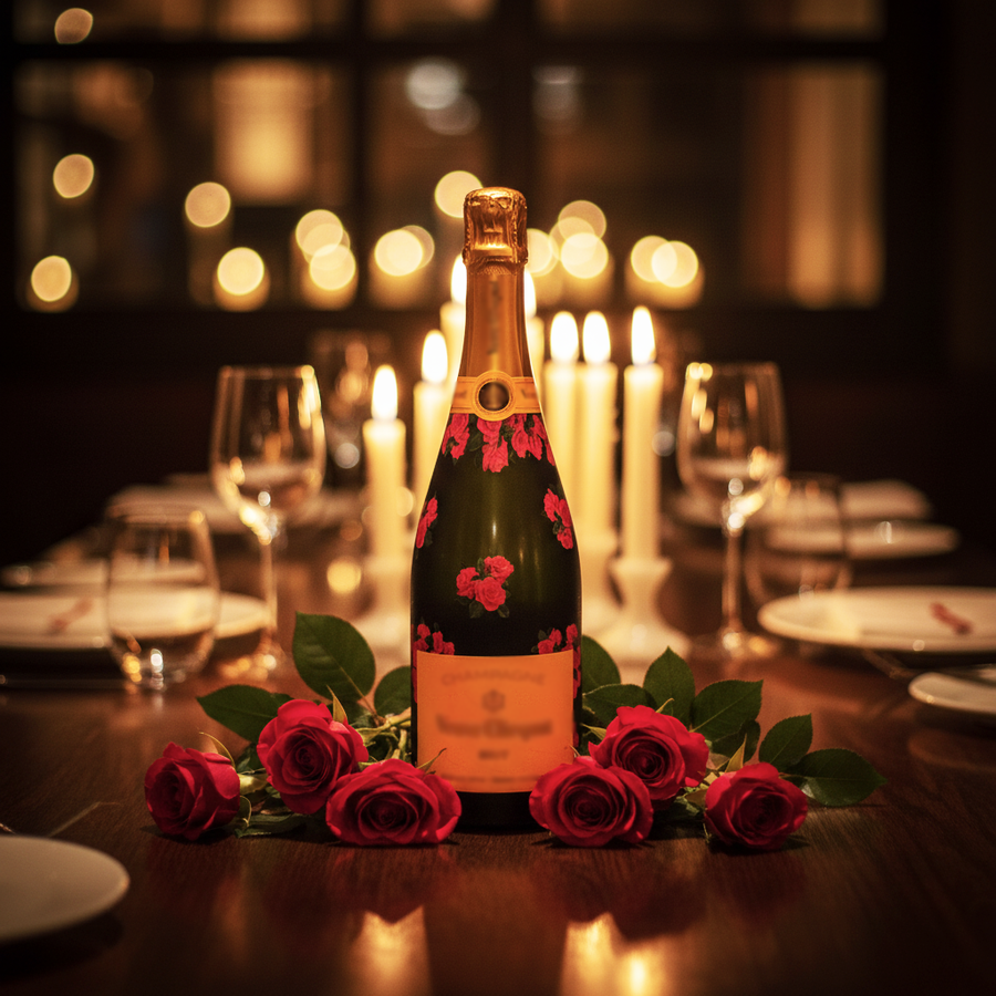 Crimson Roses Bottle Wrap on Champagne Bottle