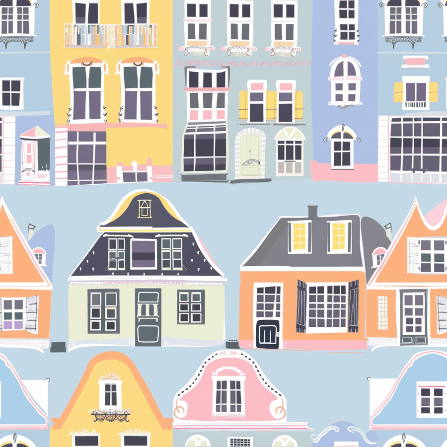 Blue Row Houses Bottle Wrap on Champagne Bottle