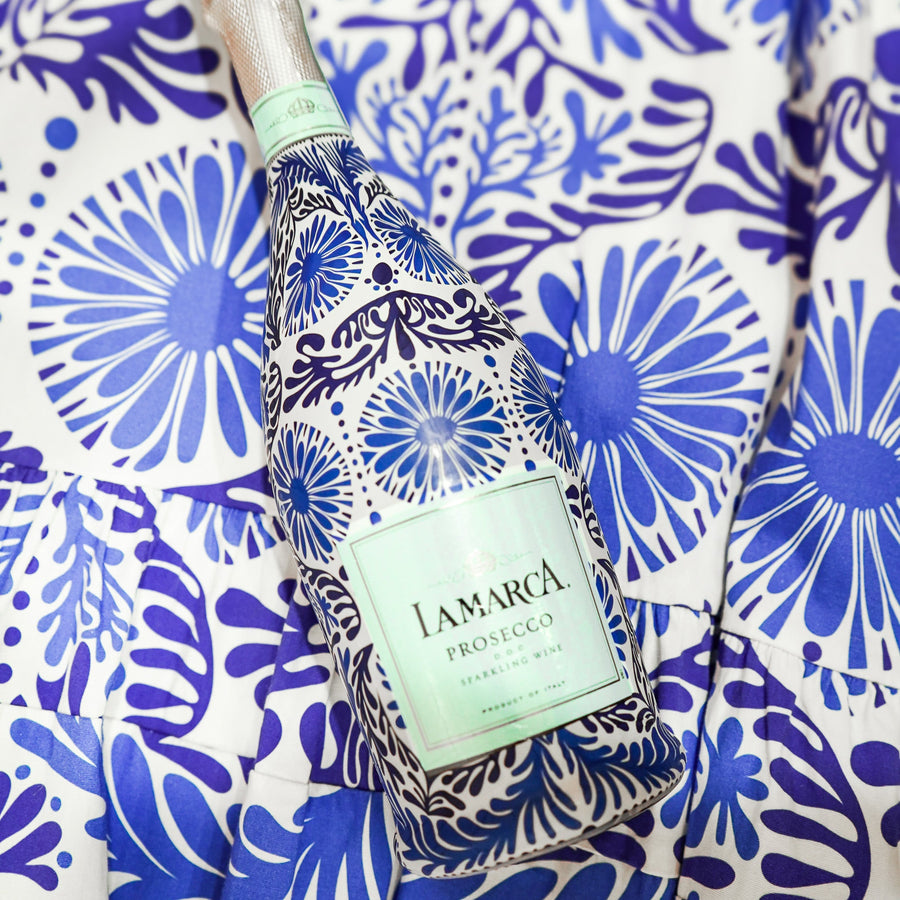 Sheridan French Collection - Navy Jardin Bottle Wrap on La Marca Prosecco