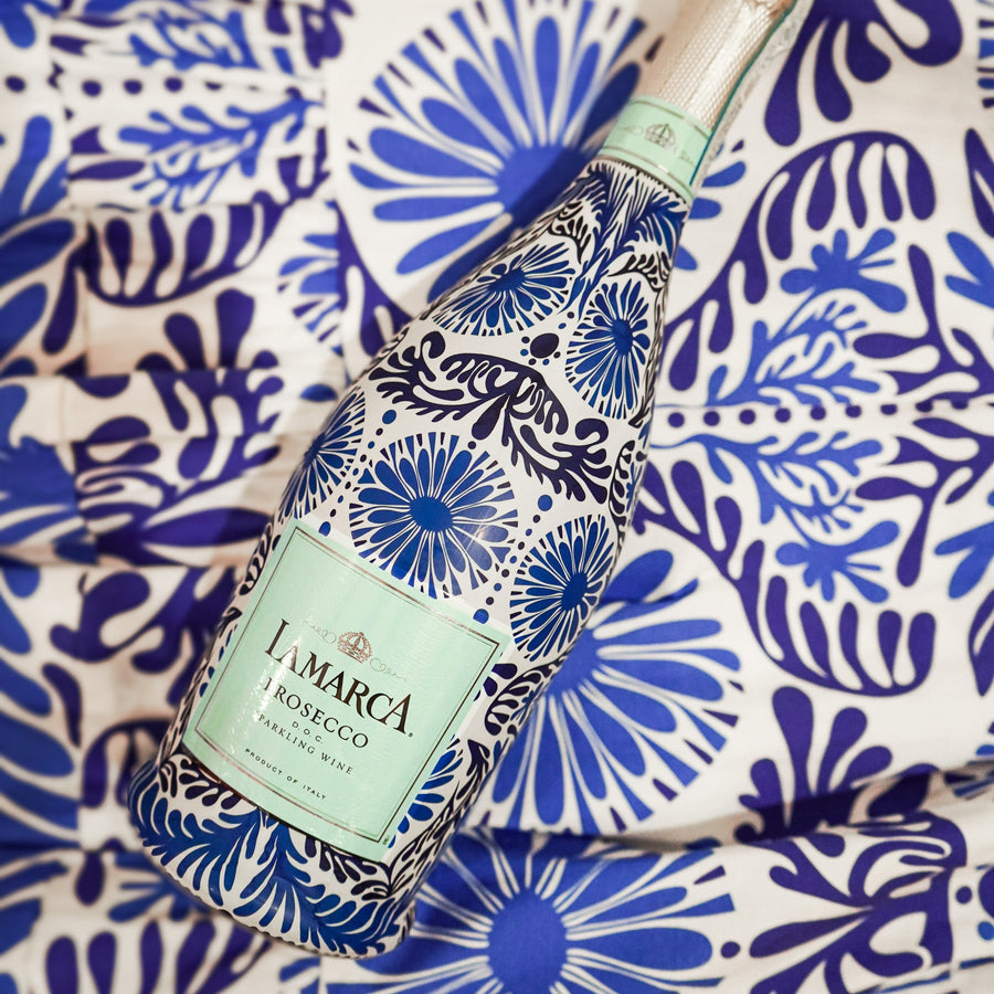 Sheridan French Collection - Navy Jardin Bottle Wrap on La Marca Prosecco