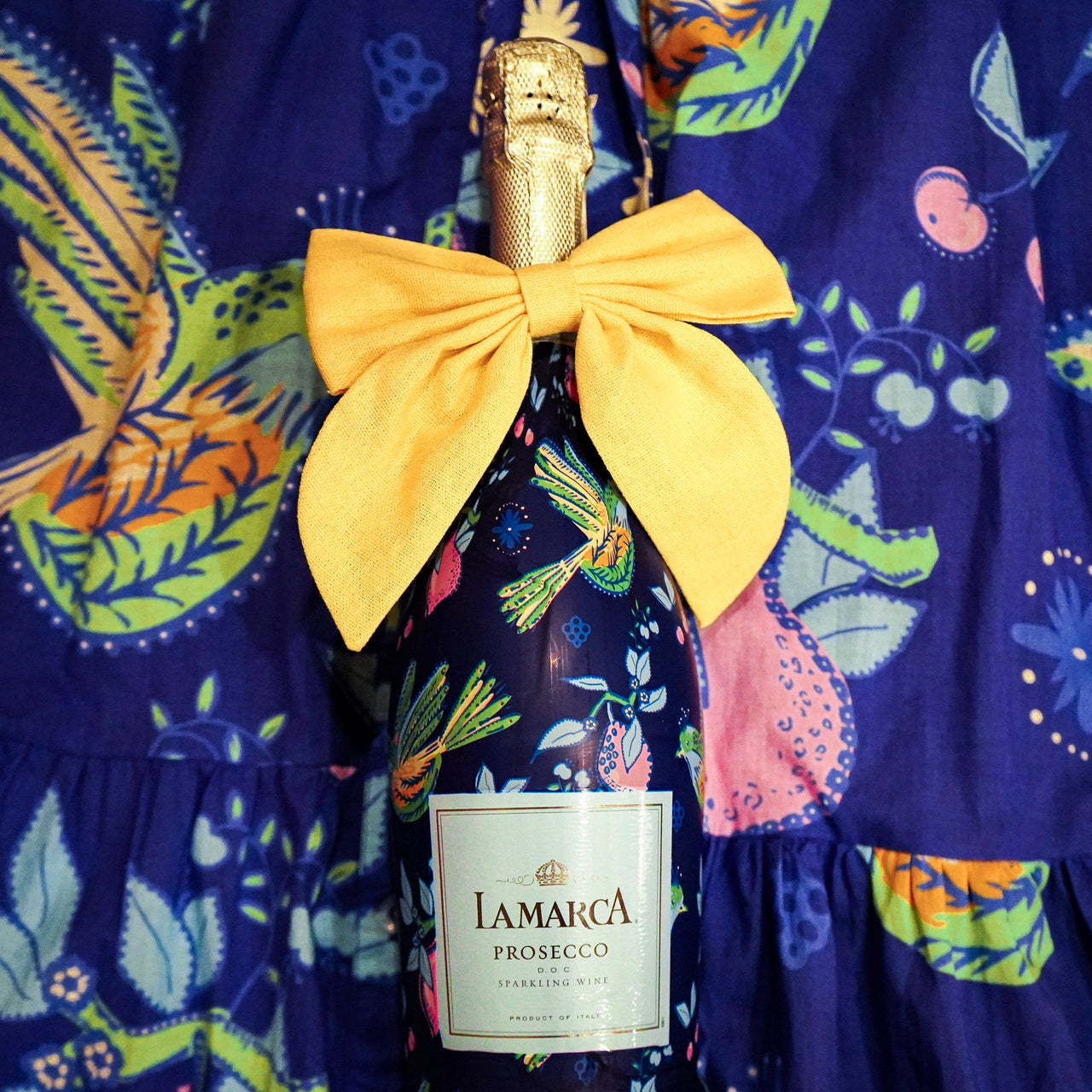 Sheridan French Collection - Indigo Songbird Bottle Wrap on La Marca Prosecco