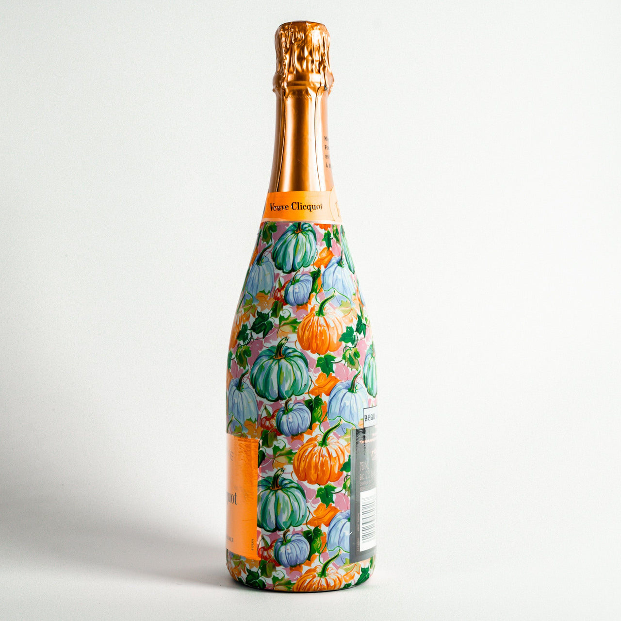 Orange and Blue Pumpkins Bottle Wrap on Champagne Bottle