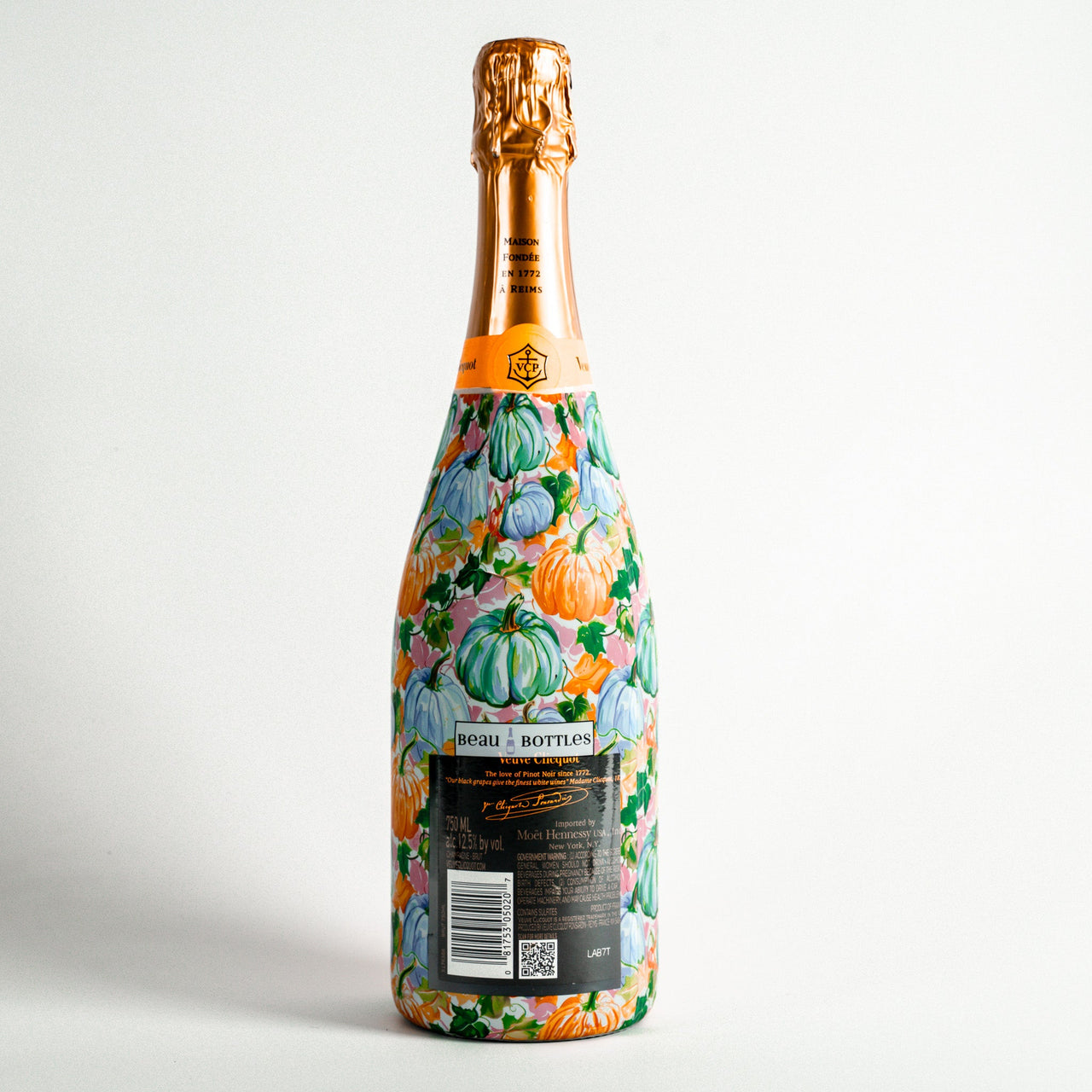 Orange and Blue Pumpkins Bottle Wrap on Champagne Bottle