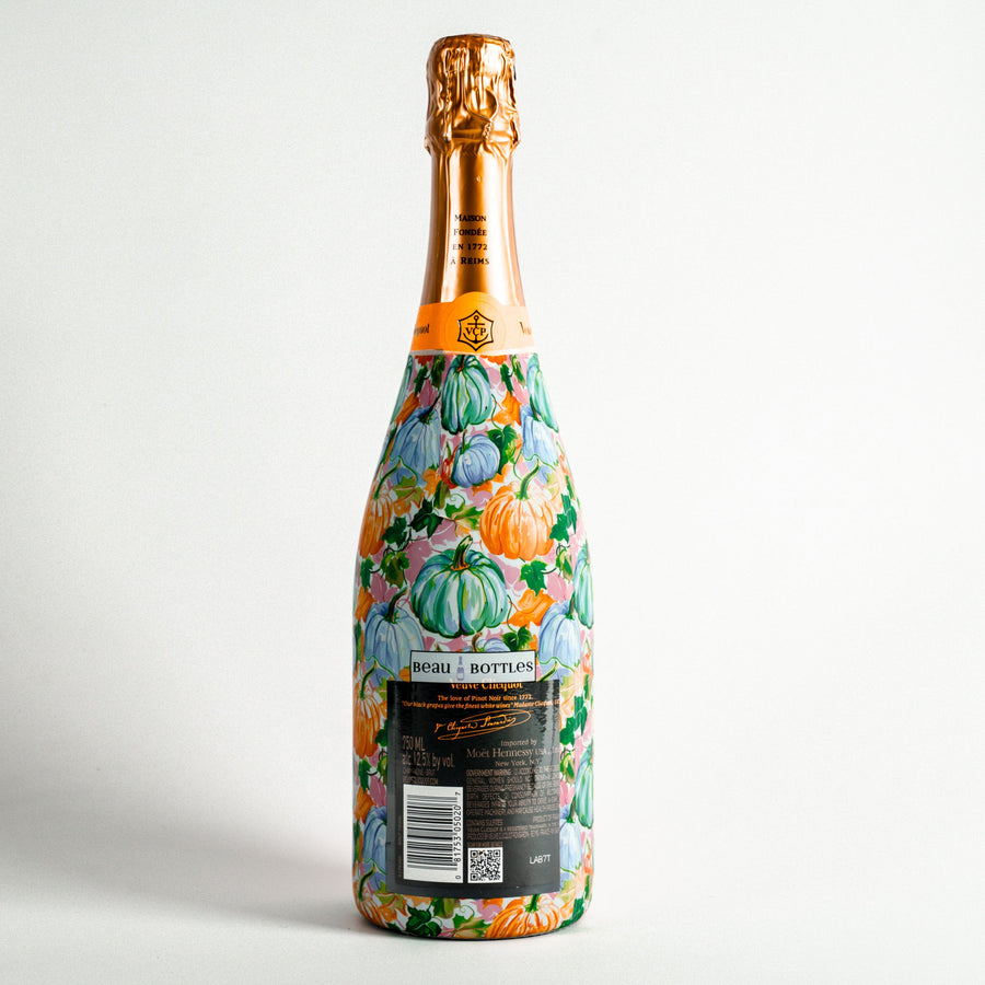 Orange and Blue Pumpkins Bottle Wrap on Champagne Bottle