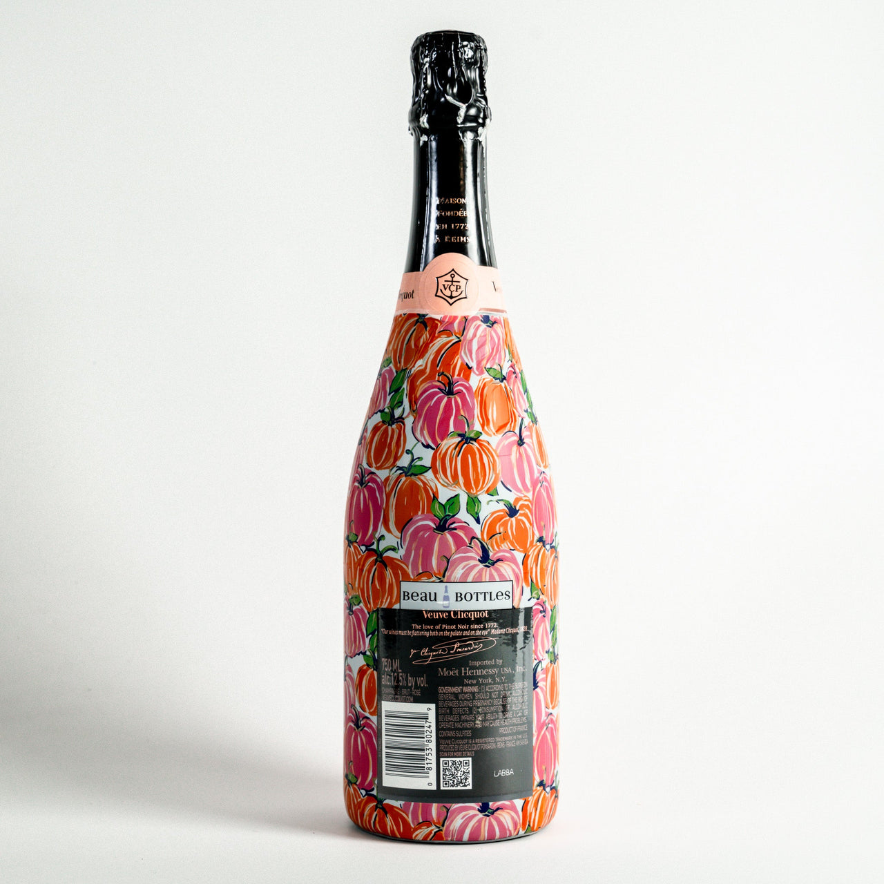 Pink and Orange Pumpkins Bottle Wrap on Champagne Bottle